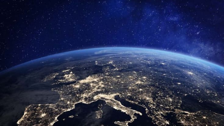 Europe at night from space, city lights, elements from NASA