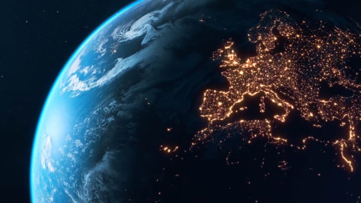 High quality 3D rendered image, made from ultra high res 20k textures by NASA: https://visibleearth.nasa.gov/images/55167/earths-city-lights,https://visibleearth.nasa.gov/images/73934/topography,https://visibleearth.nasa.gov/images/57747/blue-marble-clouds/77558l