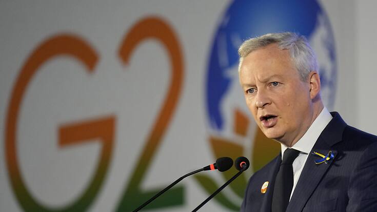 L'Allemagne et la France ont plaidé vendredi pour l'inscription du terme "guerre" au communiqué final du G20 Finances. Ici, le ministre français de l'économie Bruno Le Maire.