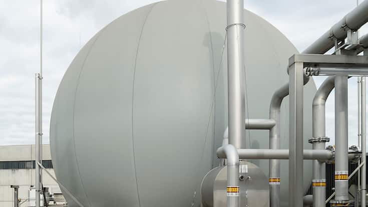 Le réservoir d'une installation de biogaz à Niedergösgen (SO), où il est produit, traité et injecté dans le réseau. (archives)