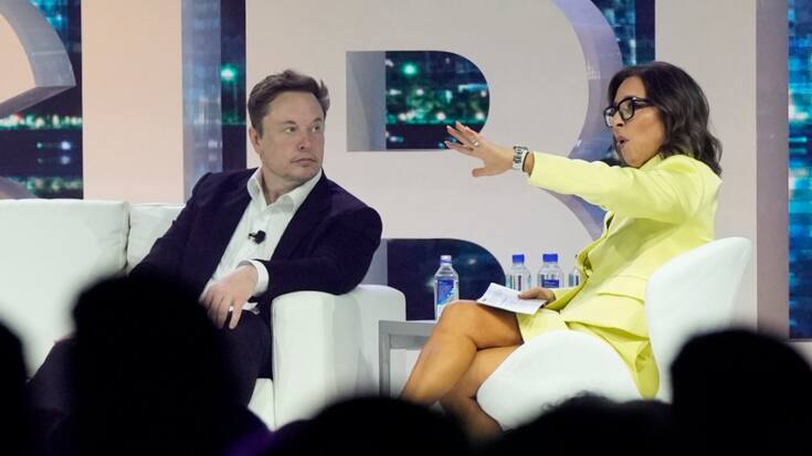 Elon Musk et Linda Yaccarino lors d'une conférence à Miami (archives).
