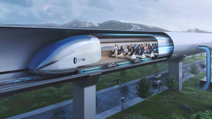 Dans l'Alphatube prévu à Collombey-Muraz, les capsules  testées seront vides, mais à terme, ce mode de transport ultra-rapide ambitionne de transporter des personnes et des marchandises. (Image de synthèse)