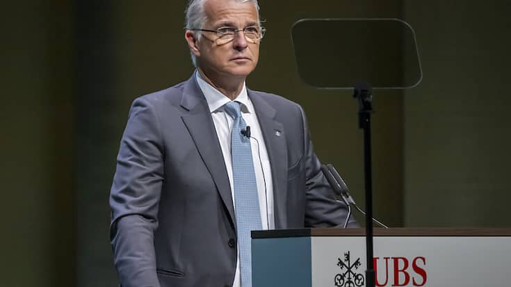 Sergio Ermotti, directeur général d'UBS, devant l'assemblée générale du groupe à Bâle ce mercredi. (archive)