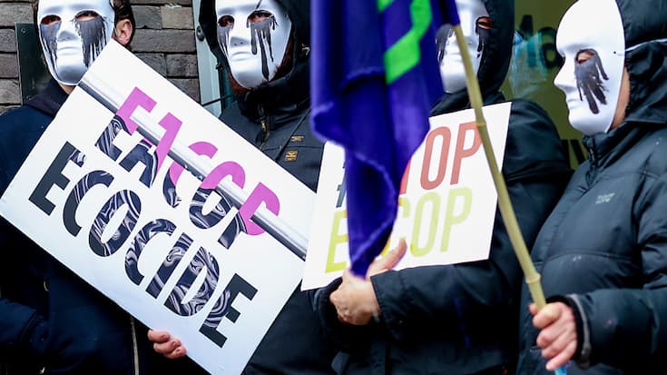 Les activistes d'Extinction Rebellion ont manifesté fin mars à Bruxelles contre le projet d'oléoduc en Afrique de l'Est de TotalEnergies. (archive)