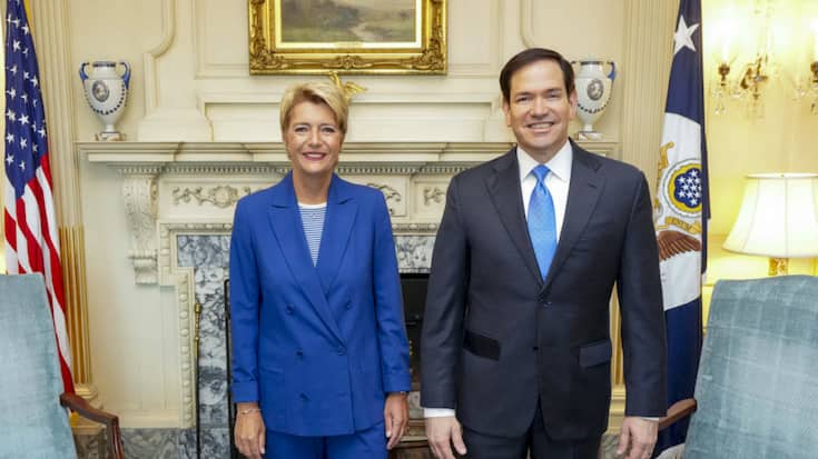 La rencontre entre le secrétaire d'Etat américain Marco Rubio et la présidente de la Confédération Karin Keller-Sutter à Washington. (archive)
