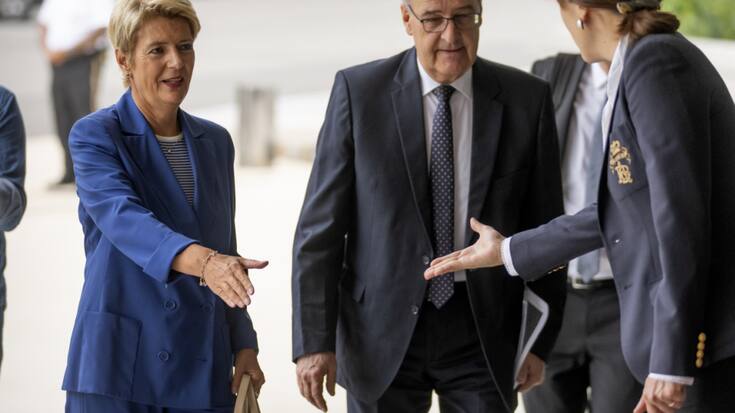 Karin Keller-Sutter et Guy Parmelin ont rencontré plusieurs dirigeants d'entreprise avant leur rencontre mercredi avec le secrétaire d'Etat américain Marco Rubio (archives).