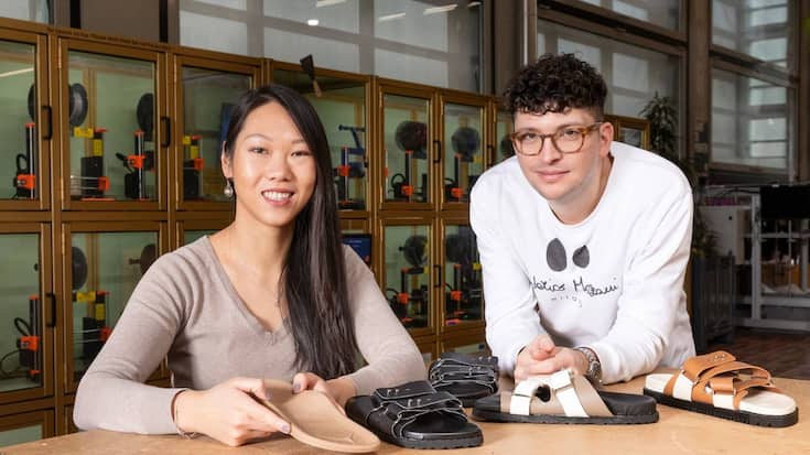 Linda Wang et Roman Wyss, cofondateurs des chaussures orthopédiques URBNC3 fabriquées sur mesure en 3D.