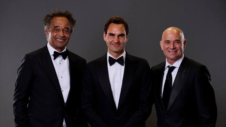 Yannick Noah, Roger Federer et Andre Agassi