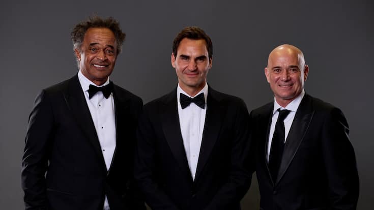 Yannick Noah, Roger Federer et Andre Agassi