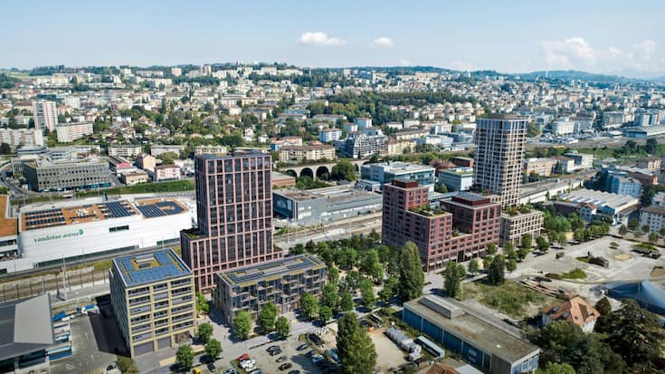 Les logements, commerces et bureaux de Central Malley seront disponibles dès 2025.  Le budget total du chantier s’élève à 250 millions de francs.  