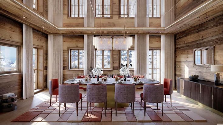 <p>La salle à manger du chalet : le complexe de bâtiments est loué pour 12 à 14 millions de francs par an.</p>