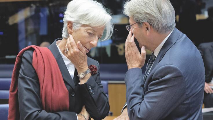 Christine Lagarde, présidente de la BCE, et Paolo Gentiloni, commissaire européen à l’Economie, le 3 octobre dernier lors d’une réunion de l’Eurogroupe au Luxembourg