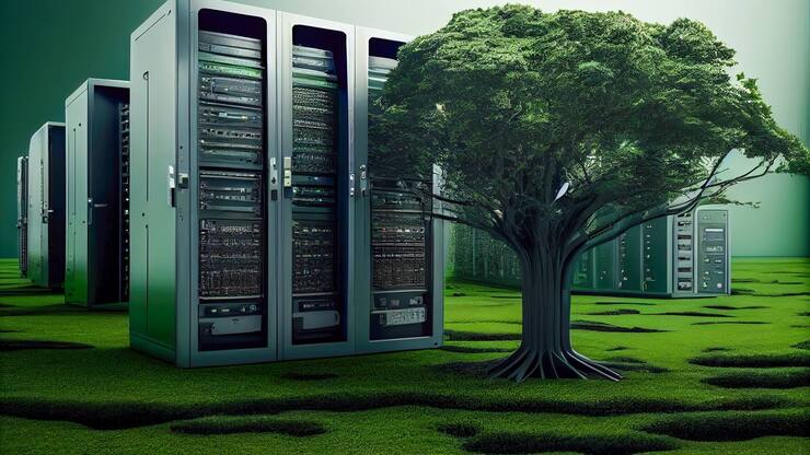 green data center integrated into the forest. Generative AI, Generative, AI
