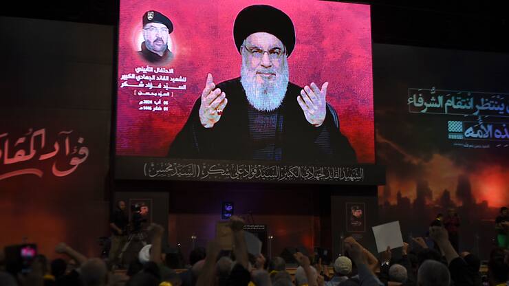 Le chef du Hezbollah Hassan Nasrallah, ici en août lors d'un discours pour commémorer la mort d'un haut gradé.