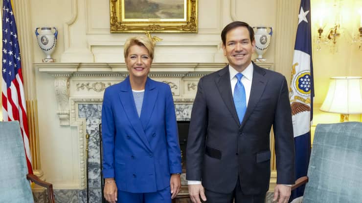 La rencontre entre le secrétaire d'Etat américain Marco Rubio et la présidente de la Confédération Karin Keller-Sutter à Washington. (archive)