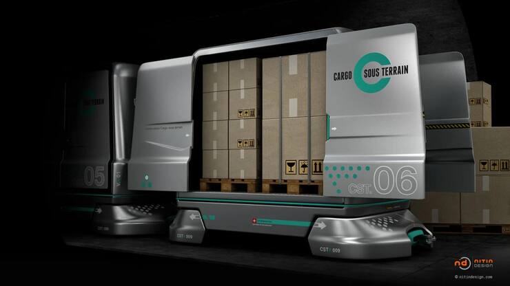 Le projet Cargo sous terrain projette  de construire un vaste réseau souterrain  de transport  de marchandise par des véhicules électriques  autononomes. 