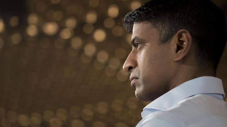 Vas Narasimhan, chief executive officer of Novartis AG, pauses during a Bloomberg Television interview in London, U.K., on Monday, Feb. 10, 2020. The Chinese government's response to the Coronavirus has been "remarkable", Narasimhan said during the interview. Photographer: Jason Alden/Bloomberg