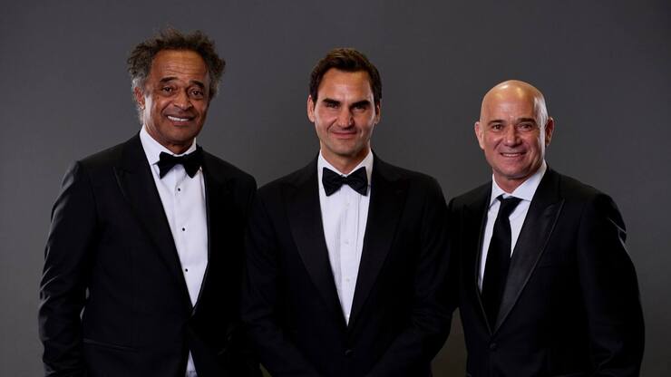 Yannick Noah, Roger Federer et Andre Agassi