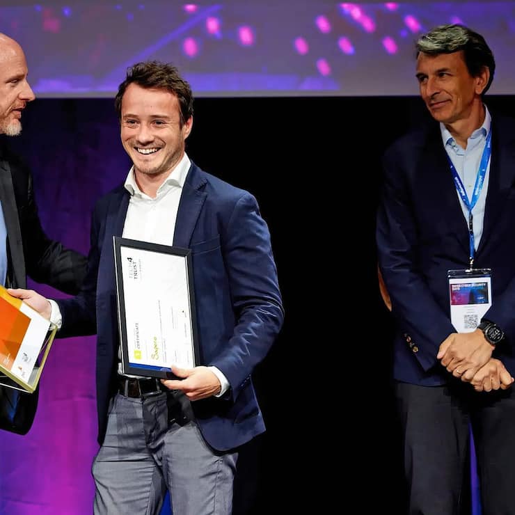 Olivier Eyries (photo), cofondateur de Saporo, lors de la remise du Prix Tech4Trust 2022. 