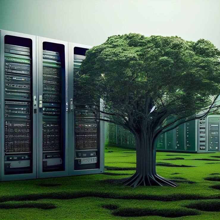 green data center integrated into the forest. Generative AI, Generative, AI