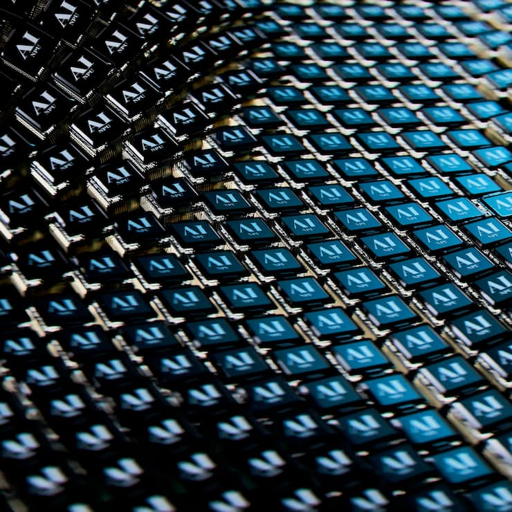 Une vague de touches de clavier sur lesquelles sont inscrites les lettres "AI"