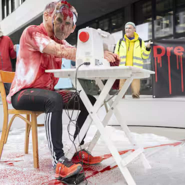 Action devant  flagship store d'On à Zurich.