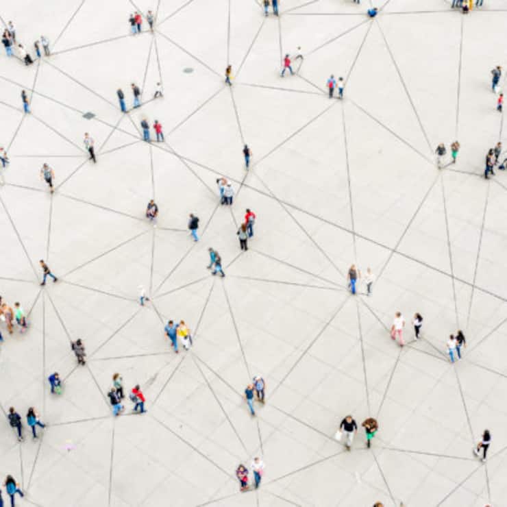 Aerial view of crowd connected by lines