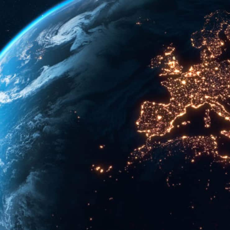 High quality 3D rendered image, made from ultra high res 20k textures by NASA: https://visibleearth.nasa.gov/images/55167/earths-city-lights,https://visibleearth.nasa.gov/images/73934/topography,https://visibleearth.nasa.gov/images/57747/blue-marble-clouds/77558l