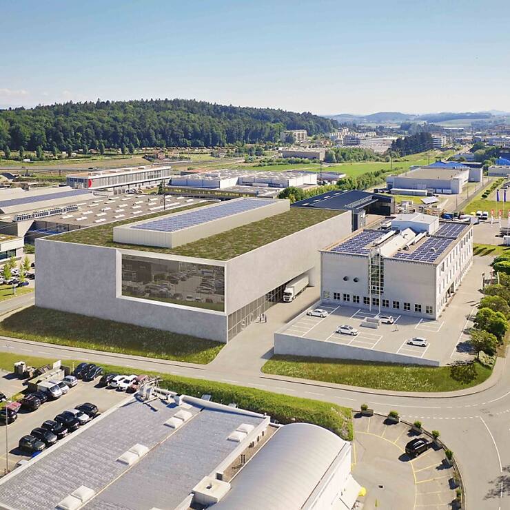 Grâce aux panneaux photovoltaïques situés sur le toit et sur les façades, le futur centre de Givisiez (FR) assurera une autonomie complète de sa consommation électrique.
