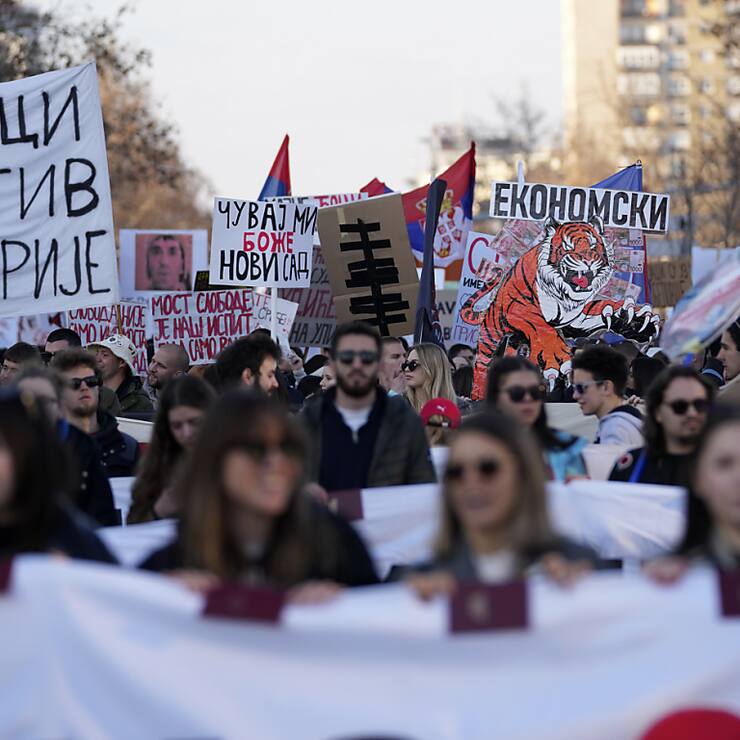 Des dizaines de milliers de personnes manifestent trois mois après l'effondrement du toit de la gare de Novi Sad qui a fait 15 victimes.