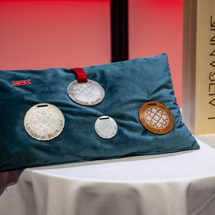 Une vue des médailles qui seront distribuées lors de la 77e Fête fédérale de gymnastique (FFG) Lausanne 2025, qui débute jeudi.