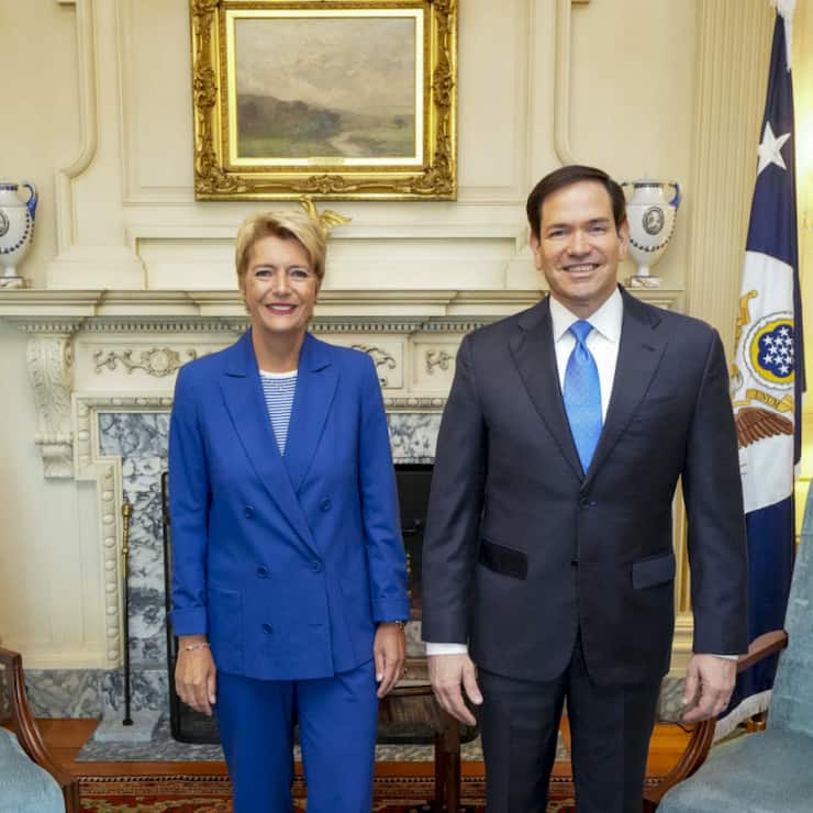 La rencontre entre le secrétaire d'Etat américain Marco Rubio et la présidente de la Confédération Karin Keller-Sutter à Washington. (archive)