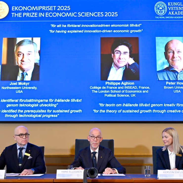 Le prix Nobel d'économie 2025 a été décerné à l'Américano-Israélien Joel Mokyr, au Français Philippe Aghion et au Canadien Peter Howitt pour leurs travaux sur l'impact des nouvelles technologies sur la croissance économique (photo).