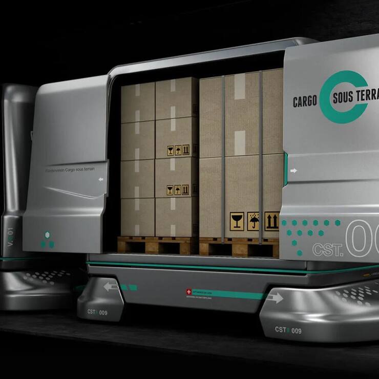 Le projet Cargo sous terrain projette  de construire un vaste réseau souterrain  de transport  de marchandise par des véhicules électriques  autononomes. 