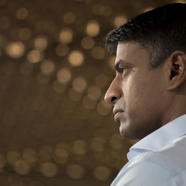 Vas Narasimhan, chief executive officer of Novartis AG, pauses during a Bloomberg Television interview in London, U.K., on Monday, Feb. 10, 2020. The Chinese government's response to the Coronavirus has been "remarkable", Narasimhan said during the interview. Photographer: Jason Alden/Bloomberg