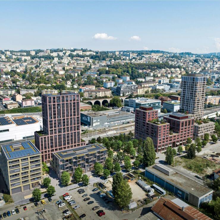 Les logements, commerces et bureaux de Central Malley seront disponibles dès 2025.  Le budget total du chantier s’élève à 250 millions de francs.  