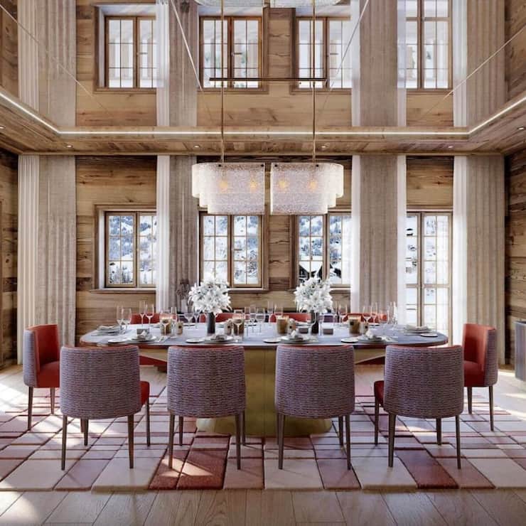 <p>La salle à manger du chalet : le complexe de bâtiments est loué pour 12 à 14 millions de francs par an.</p>