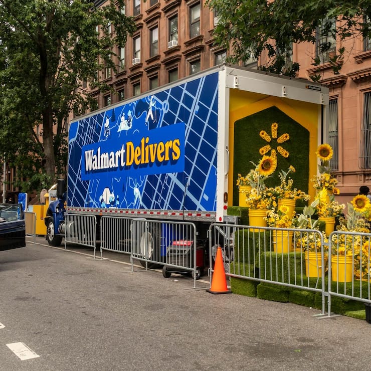 <p>Un camion portant l'enseigne Walmart à New York.</p>