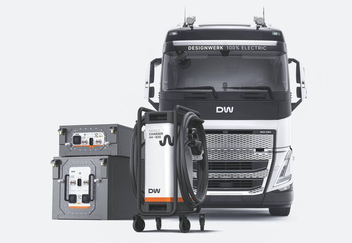 Les poids lourds de Designwerk, basés sur des châssis Volvo ou Daimler, sont 100% électriques.