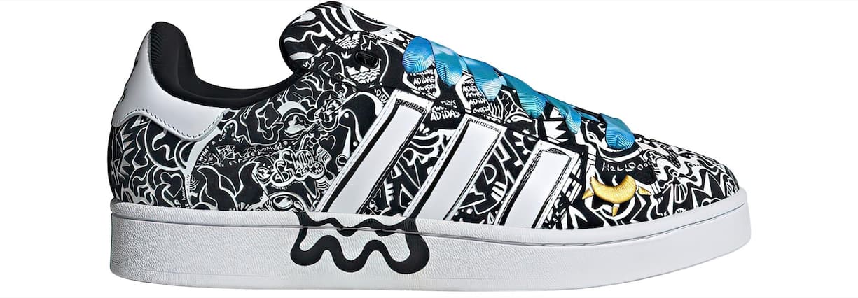 Adidas  s’est associé  à l’artiste NFT Fewocious  pour un modèle mis en vente  le 22 juin  à 4500 exemplaires au tarif de 0,25 ether (environ 400 euros).  