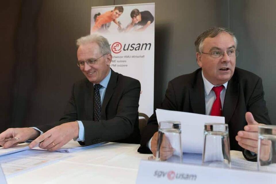 Hans-Ulrich Bigler (à gauche), directeur de l'Union suisse des arts et métiers, et Jean-François Rime, président, se sont battus en 2013 contre le projet de densification des constructions (révision de l'aménagement du territoire).